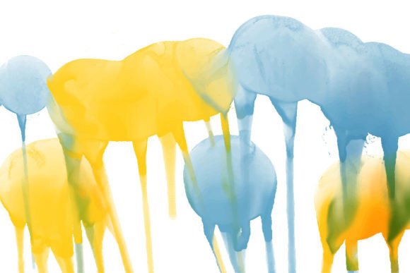 Blue Yellow Watercolor Ink Drips Vector